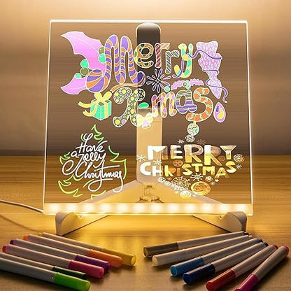 Acrylic LED Message Board 15×15 cm – Light-Up Neon Writing Note Board with Stand & Color Pens for Desk & Home Décor