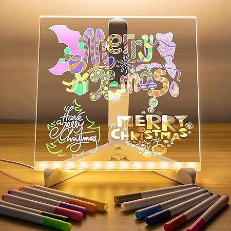 Acrylic LED Message Board 15×15 cm – Light-Up Neon Writing Note Board with Stand & Color Pens for Desk & Home Décor