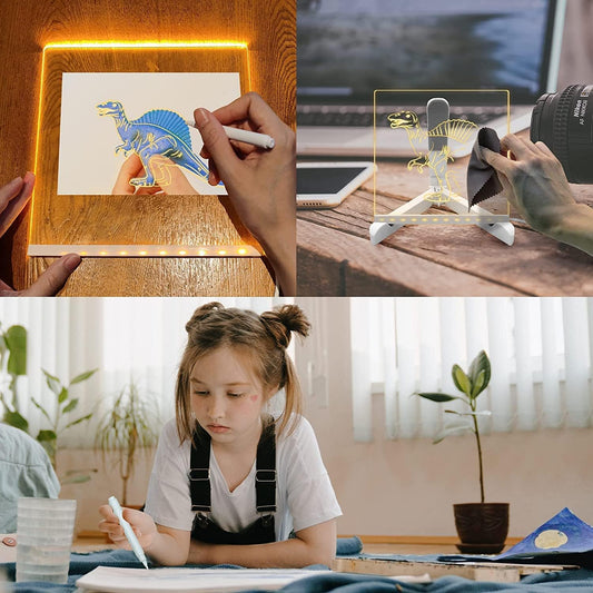 Acrylic LED Message Board 15×15 cm – Light-Up Neon Writing Note Board with Stand & Color Pens for Desk & Home Décor