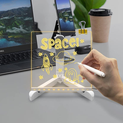 Acrylic LED Message Board 15×15 cm – Light-Up Neon Writing Note Board with Stand & Color Pens for Desk & Home Décor