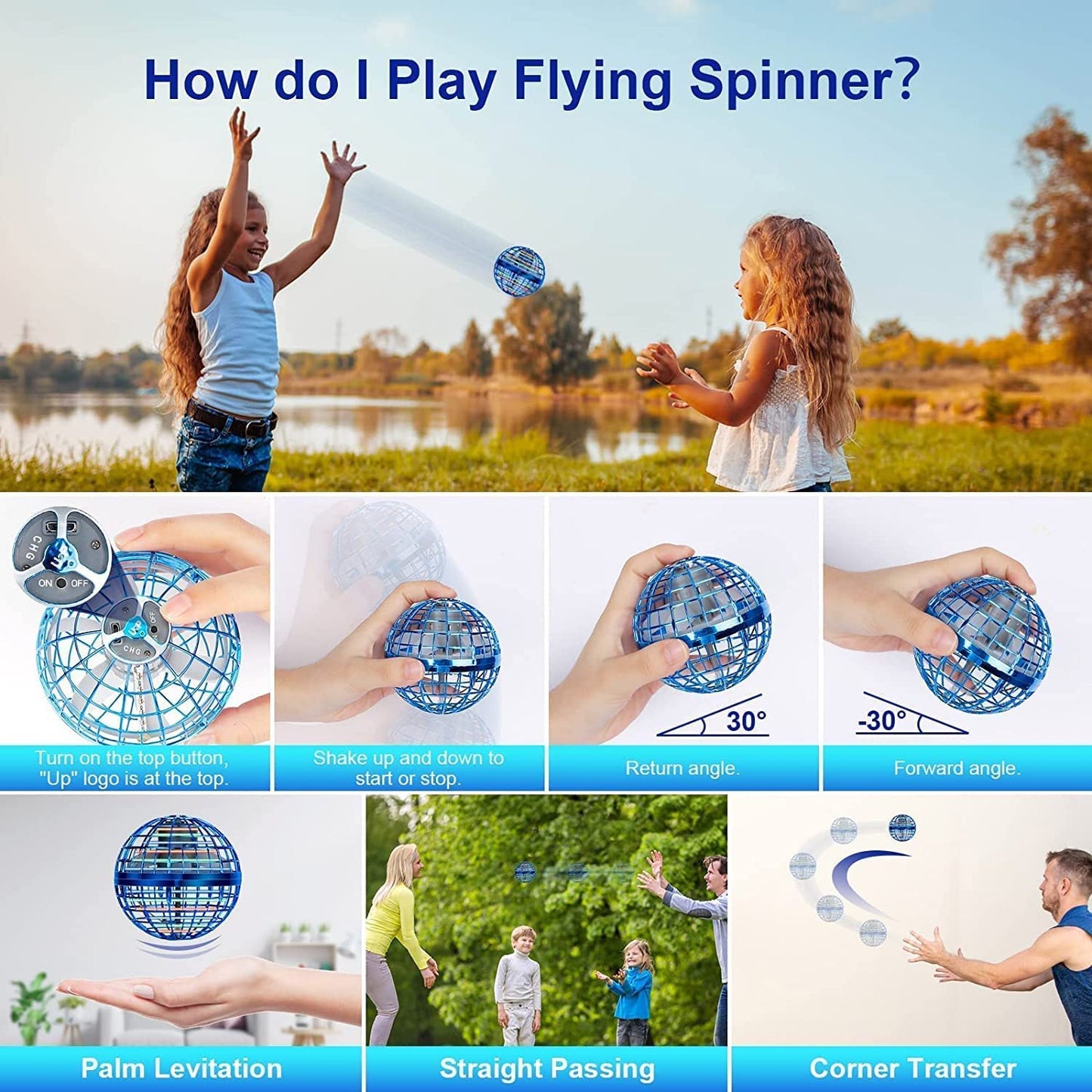 Flying Ball Toy – LED Hover Boomerang Spinner, Hand-Controlled Mini Drone Ball for Kids & Adults