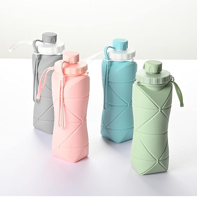 Foldable Silicone Water Bottle 600ml – Collapsible Leak-Proof Sports Bottle for Gym, Travel & Hiking