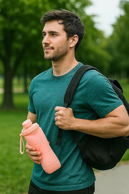 Foldable Silicone Water Bottle 600ml – Collapsible Leak-Proof Sports Bottle for Gym, Travel & Hiking