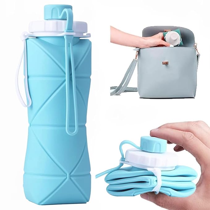 Foldable Silicone Water Bottle 600ml – Collapsible Leak-Proof Sports Bottle for Gym, Travel & Hiking
