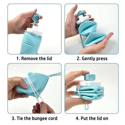 Foldable Silicone Water Bottle 600ml – Collapsible Leak-Proof Sports Bottle for Gym, Travel & Hiking