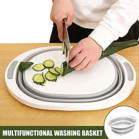 3-in-1 Foldable Cutting Board with Colander – Collapsible Chopping & Washing Basket for Kitchen, Space-Saving