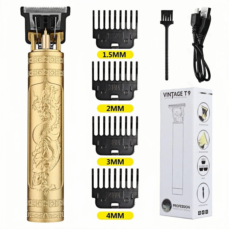 Vintage Professional Beard Trimmer for Men – USB Rechargeable Cordless Hair Clipper & Grooming Kit