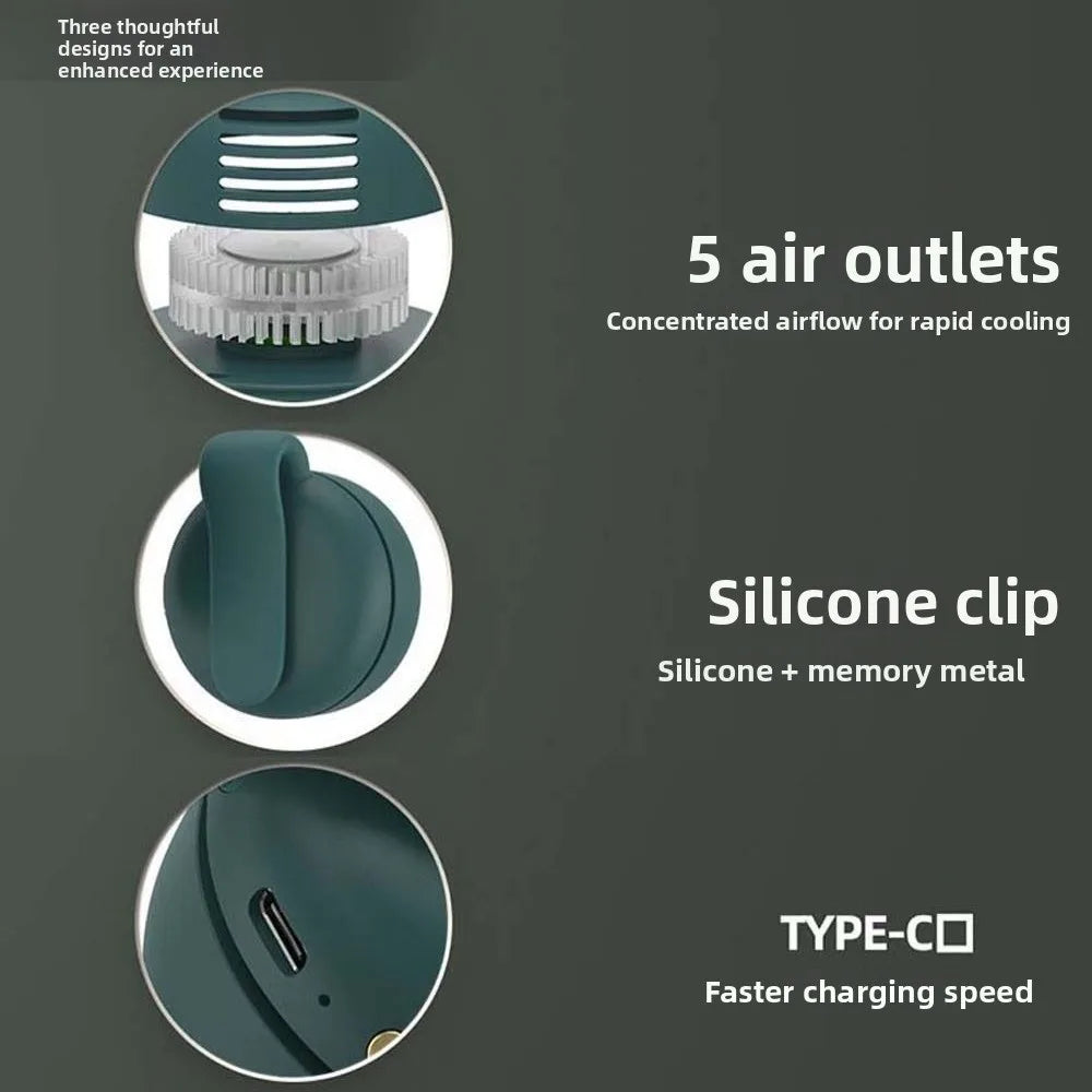 Portable Clip-On Neck Fan – USB Rechargeable, 3-Speed Hands-Free Personal Cooling Fan