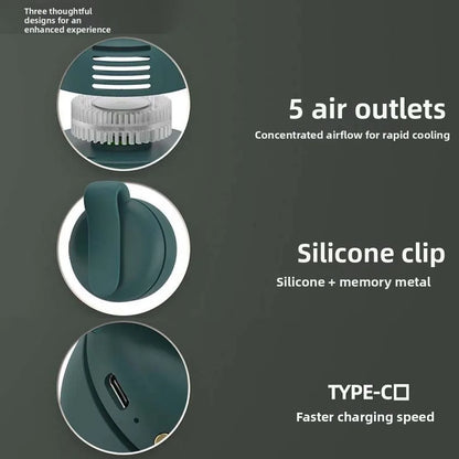 Portable Clip-On Neck Fan – USB Rechargeable, 3-Speed Hands-Free Personal Cooling Fan