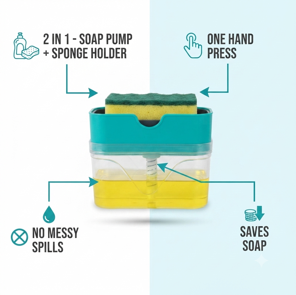 Zynexo Kitchen Soap Dispenser Pump with Sponge Holder – One-Press Dish Soap Dispenser for Sink
