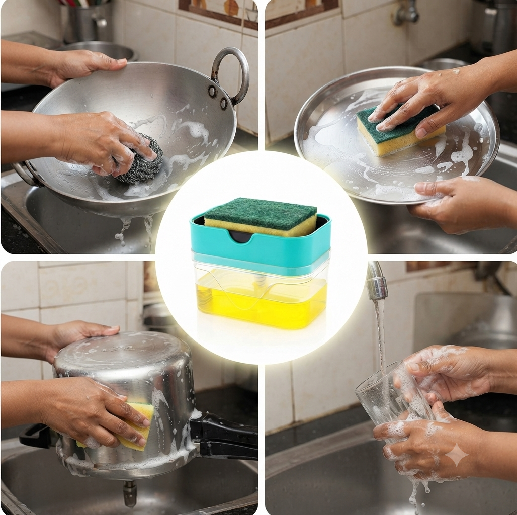 Zynexo Kitchen Soap Dispenser Pump with Sponge Holder – One-Press Dish Soap Dispenser for Sink