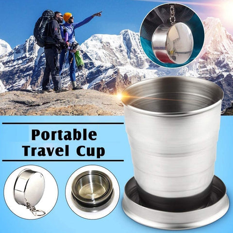 Zynexo Foldable Stainless Steel Glass – Pocket-Size Collapsible Travel Cup with Lid & Keychain