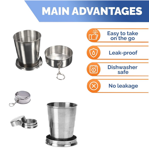 Zynexo Foldable Stainless Steel Glass – Pocket-Size Collapsible Travel Cup with Lid & Keychain