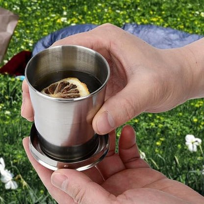 Zynexo Foldable Stainless Steel Glass – Pocket-Size Collapsible Travel Cup with Lid & Keychain
