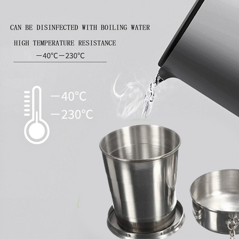 Zynexo Foldable Stainless Steel Glass – Pocket-Size Collapsible Travel Cup with Lid & Keychain