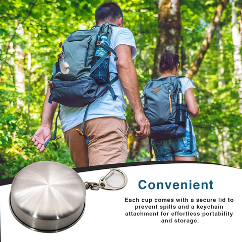 Zynexo Foldable Stainless Steel Glass – Pocket-Size Collapsible Travel Cup with Lid & Keychain