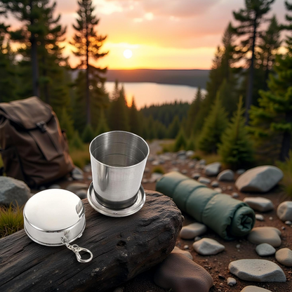 Zynexo Foldable Stainless Steel Glass – Pocket-Size Collapsible Travel Cup with Lid & Keychain