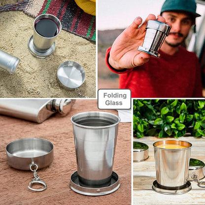 Zynexo Foldable Stainless Steel Glass – Pocket-Size Collapsible Travel Cup with Lid & Keychain