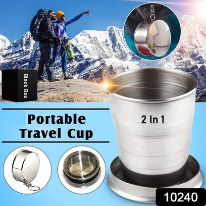 Zynexo Foldable Stainless Steel Glass – Pocket-Size Collapsible Travel Cup with Lid & Keychain