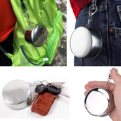 Zynexo Foldable Stainless Steel Glass – Pocket-Size Collapsible Travel Cup with Lid & Keychain