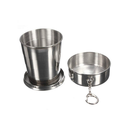 Zynexo Foldable Stainless Steel Glass – Pocket-Size Collapsible Travel Cup with Lid & Keychain